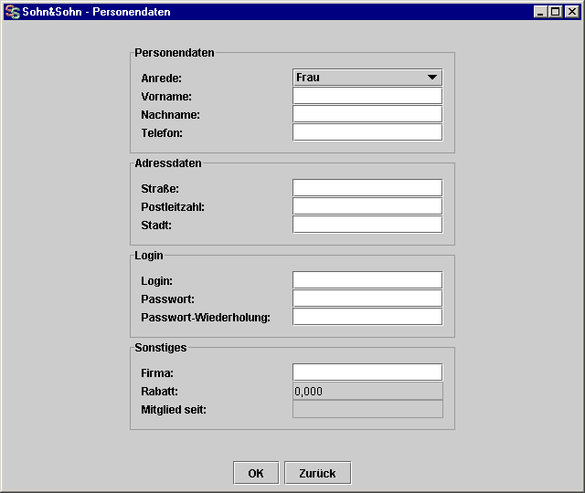 Der Registrierungsbildschirm