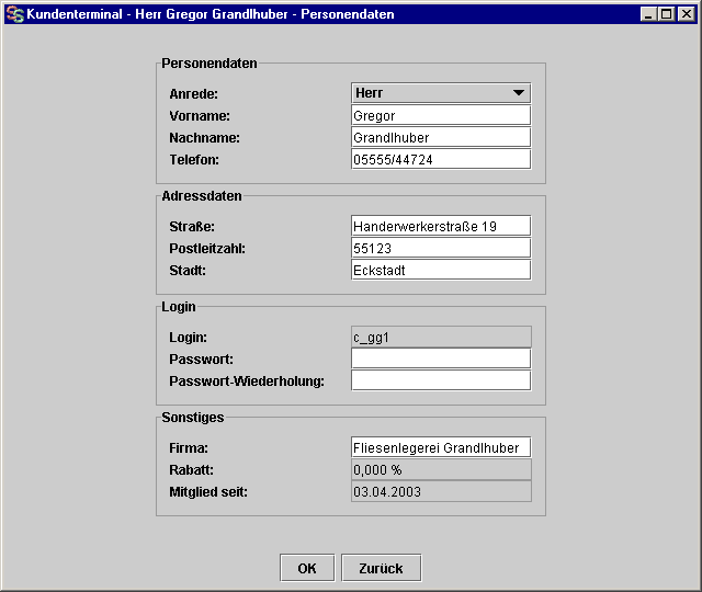 Der Kundendaten-Bildschirm