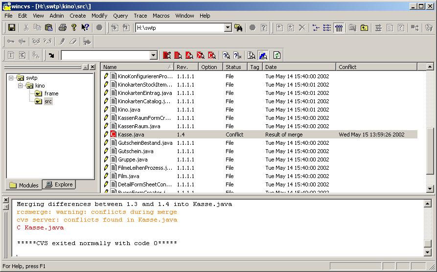 WinCVS - Konfliktkennzeichnung