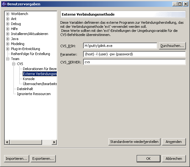 Eclipse CVS Konfiguration