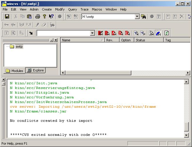 WinCVS - erfolgreicher Import