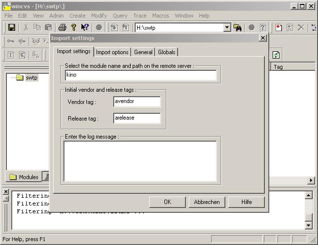 WinCVS - Vergabe eines Modulnamens